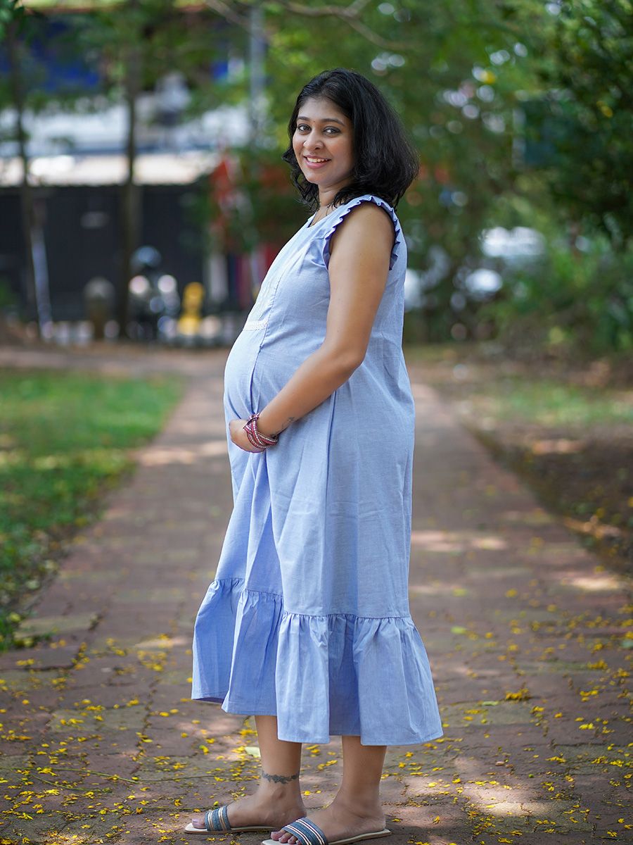 Maternity sleeveless Dress Emfi Blue