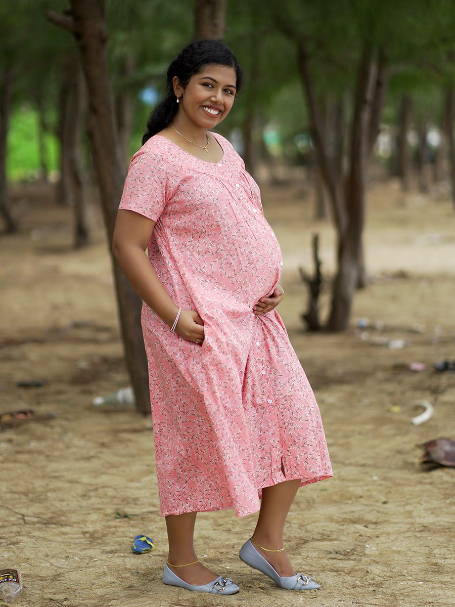 Maternity Short Night Gown Shawn- Peach