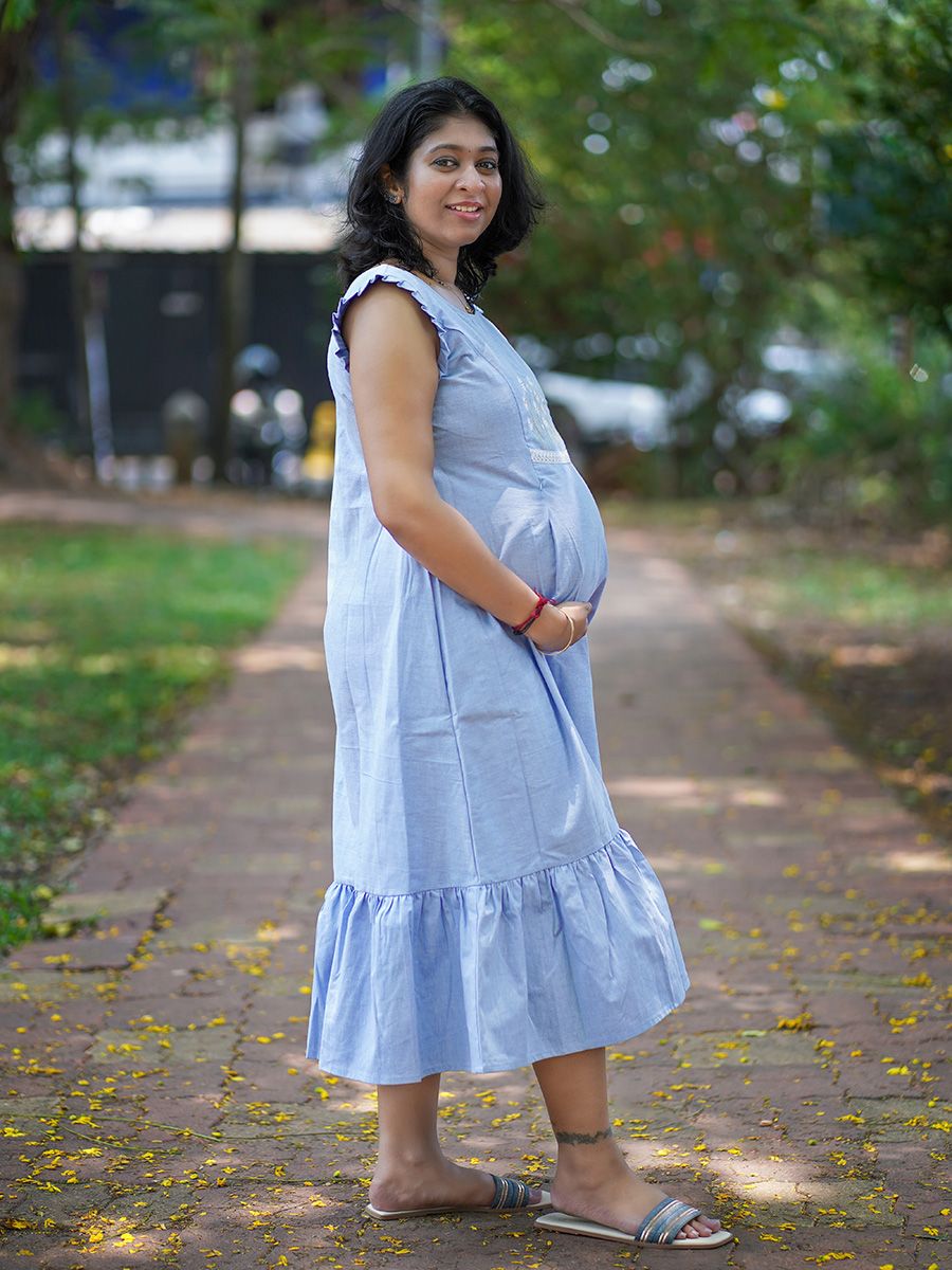 Maternity sleeveless Dress Emfi Blue
