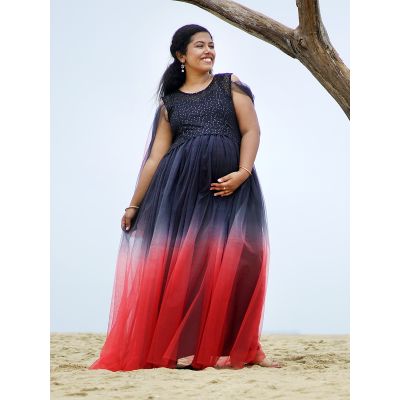Baby Shower Double Shade Net Gown- Black & Red