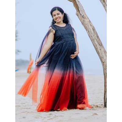 Baby Shower Double Shade Net Gown- Black & Red