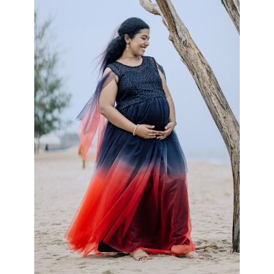 Baby Shower Double Shade Net Gown- Black & Red