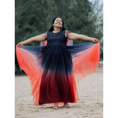 Baby Shower Double Shade Net Gown- Black & Red