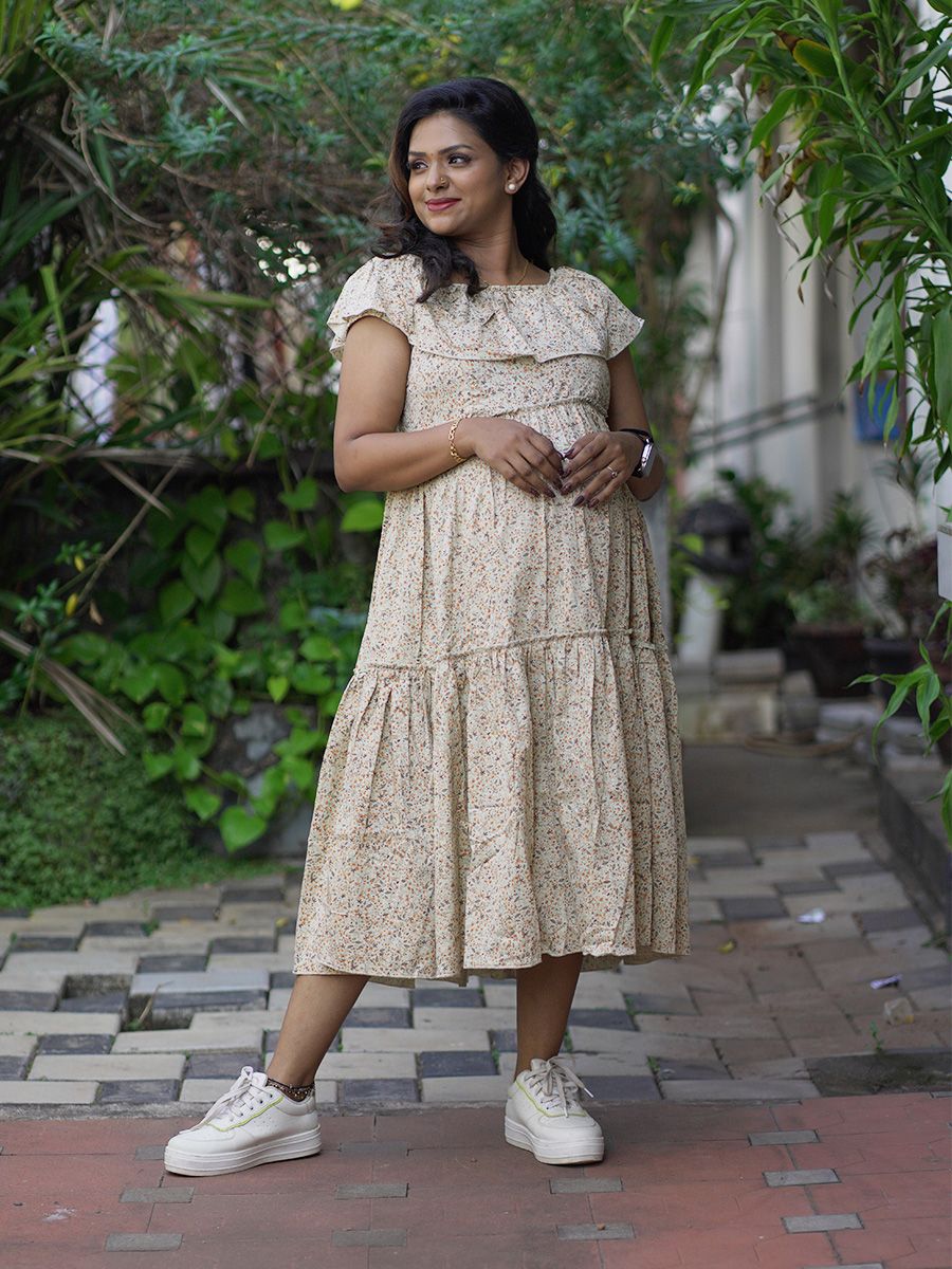 Maternity Organic Short Dress- Eden Orange