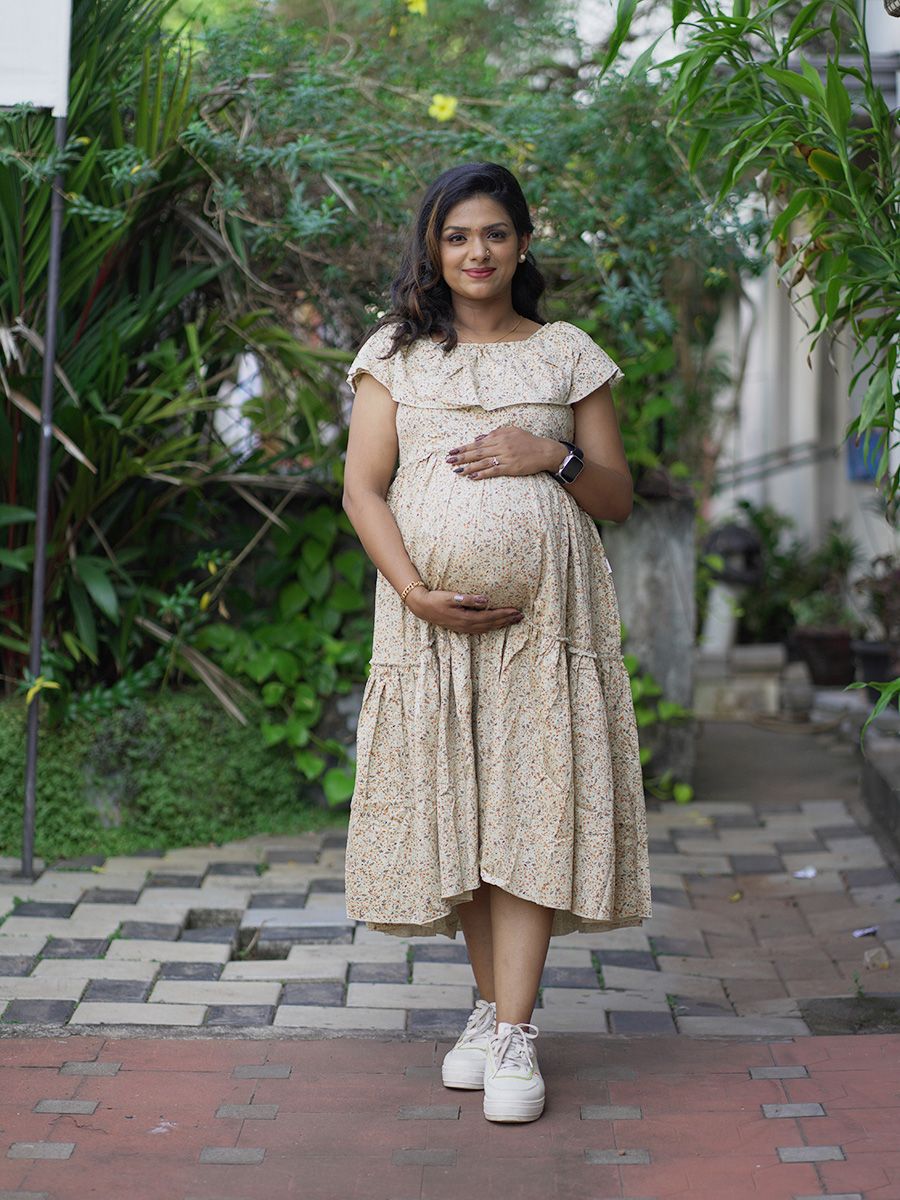 Maternity Organic Short Dress- Eden Orange