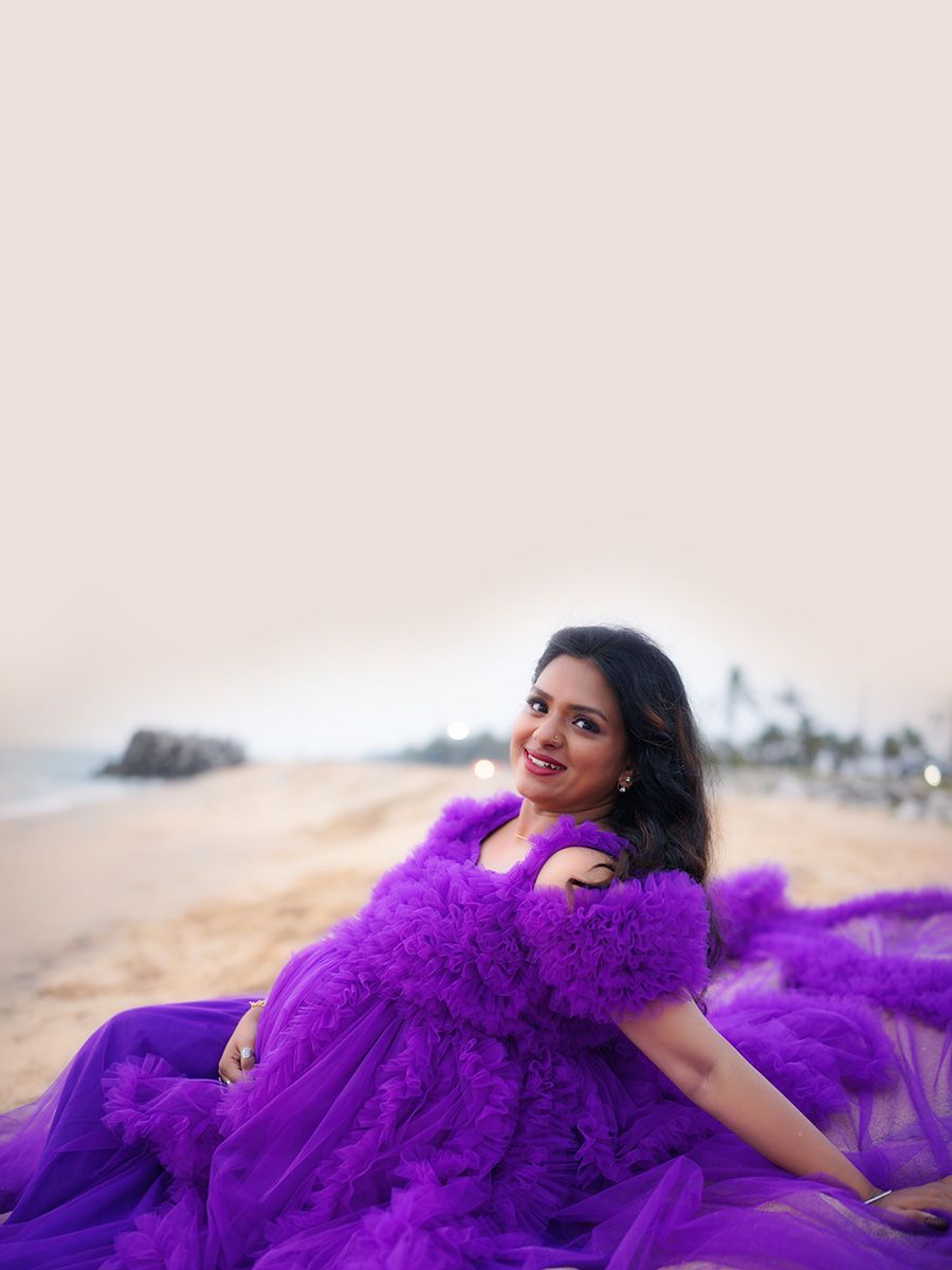 Baby Shower Ruffled Trail Gown- Violet