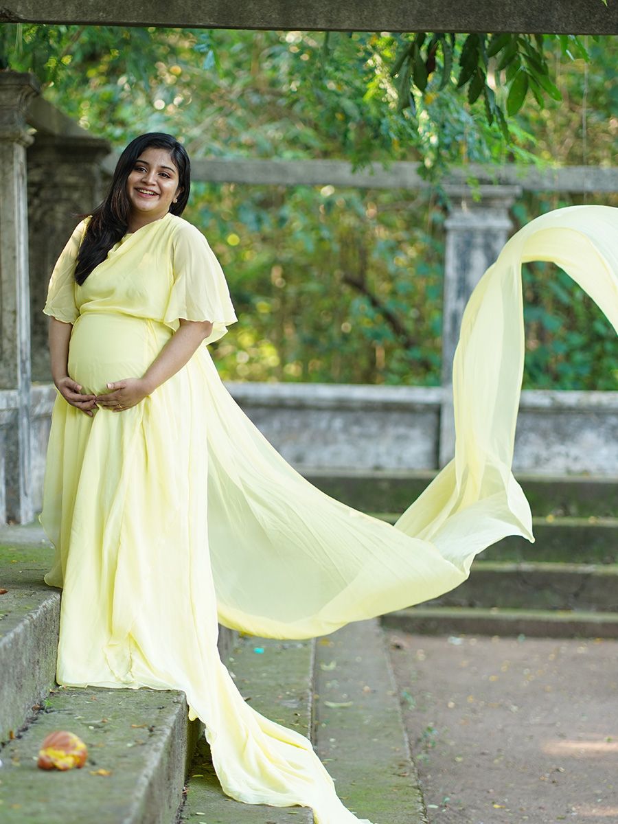 Maternity Fly Gown- Lemon Yellow