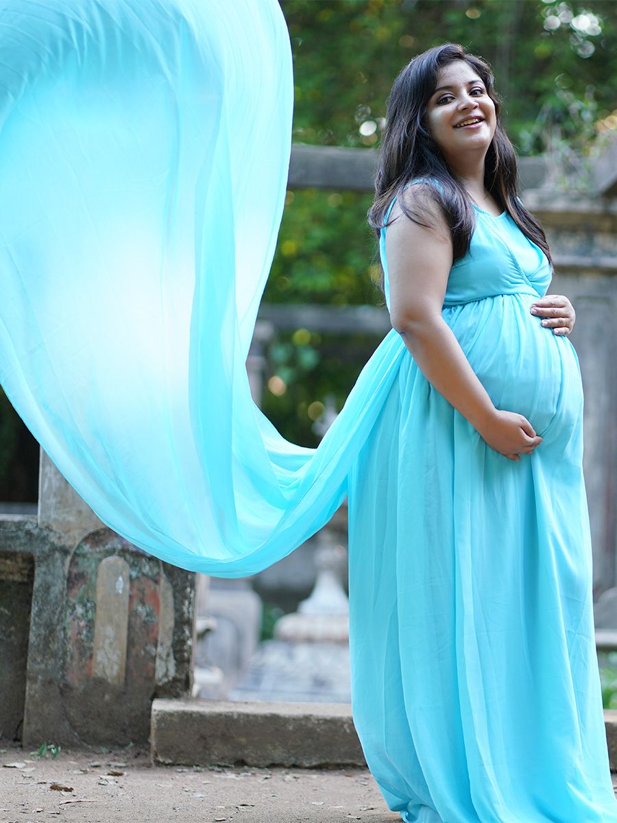 Maternity Fly Gown- Sky blue