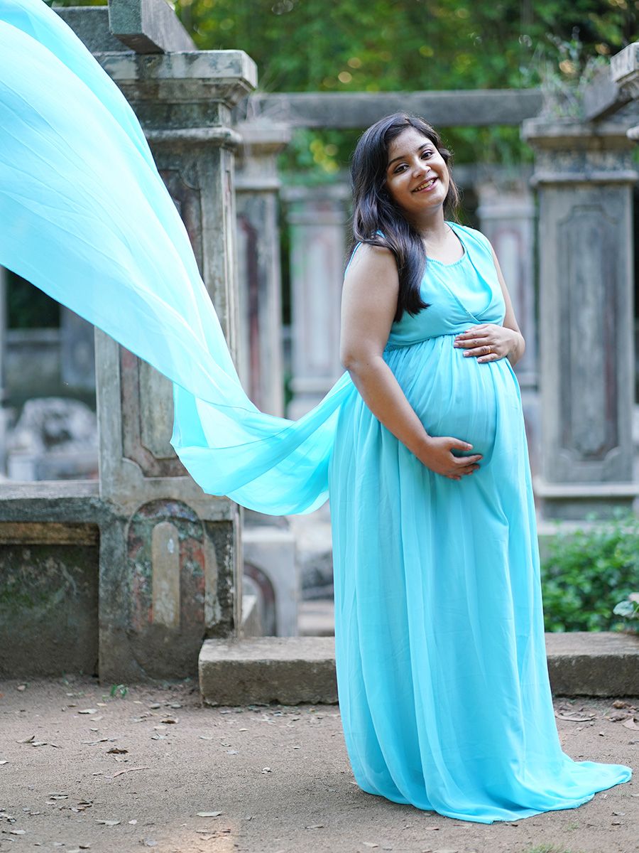 Maternity Fly Gown- Sky blue