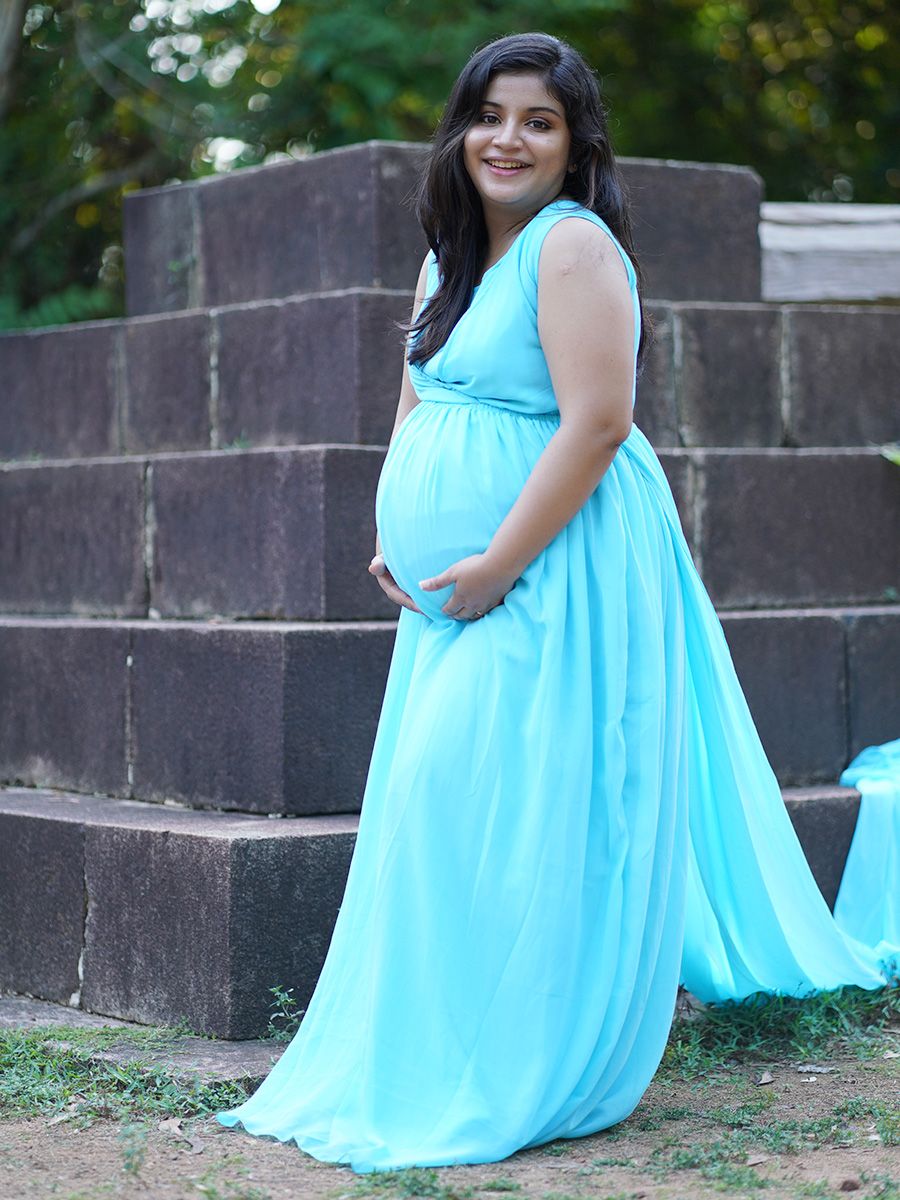 Maternity Fly Gown- Sky blue