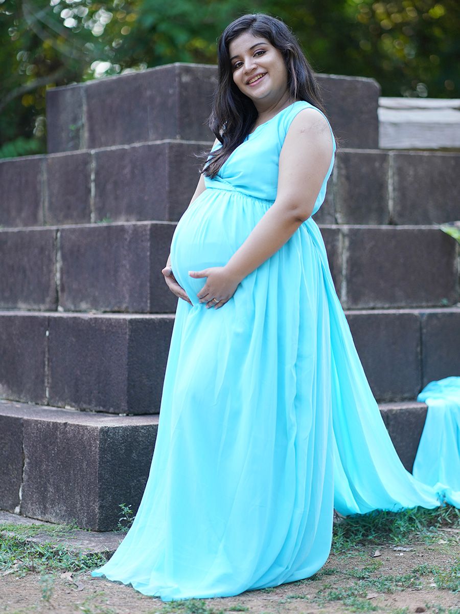 Maternity Fly Gown- Sky blue