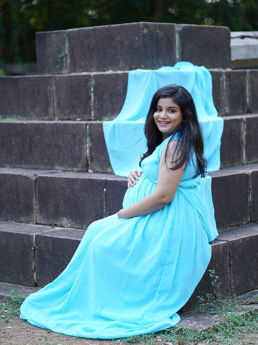 Maternity Fly Gown- Sky blue