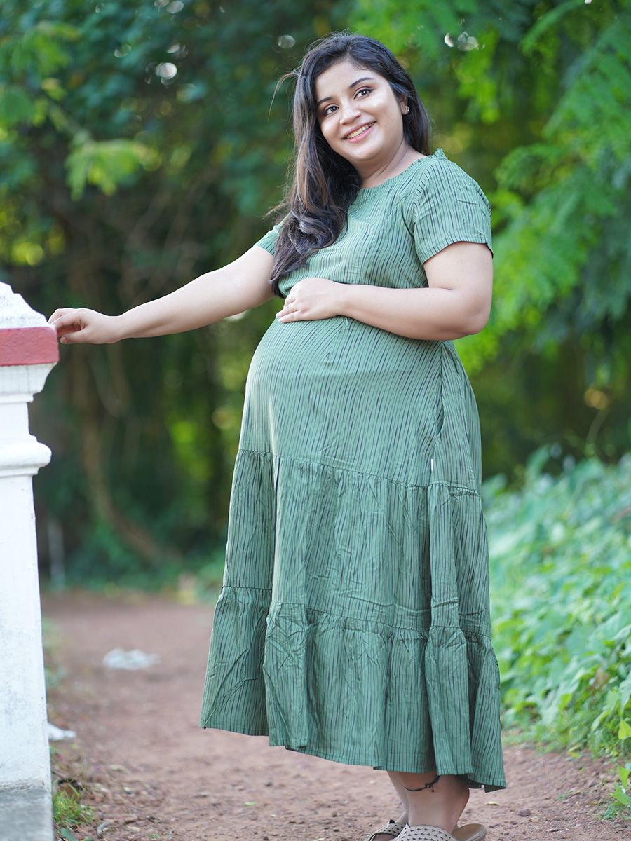 Maternity Short Night Gown- Floral   (Dark Green)