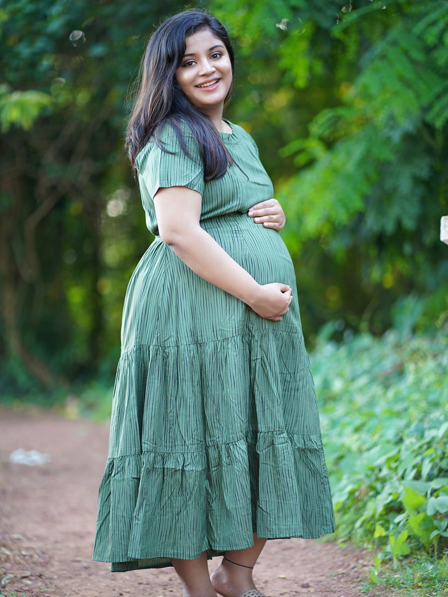 Maternity Short Night Gown- Floral   (Dark Green)