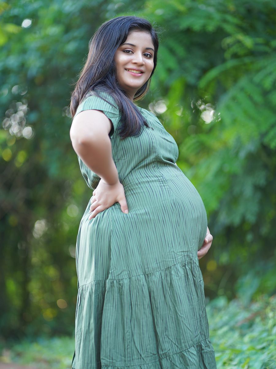 Maternity Short Night Gown- Floral   (Dark Green)