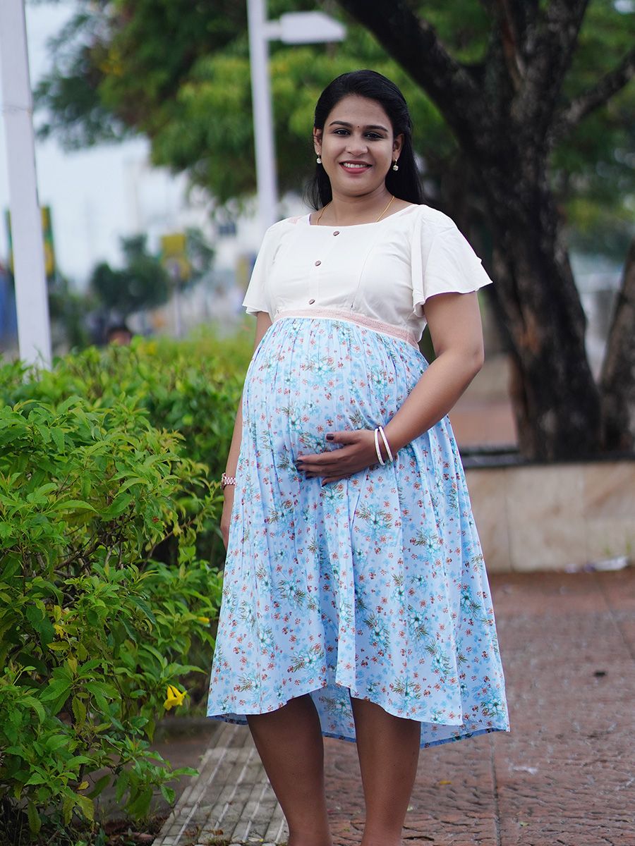 Maternity Short Dress - Light Blue