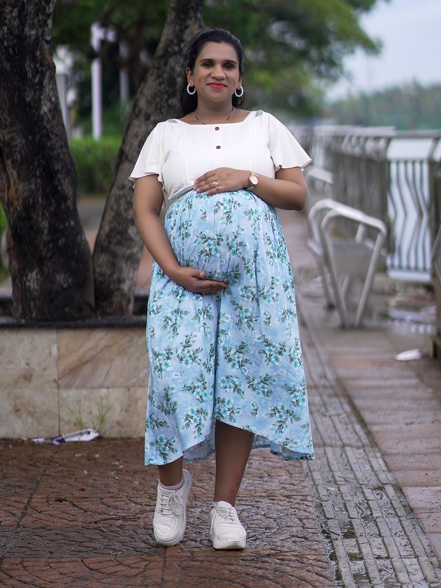 Maternity Short Dress - Avery Blue