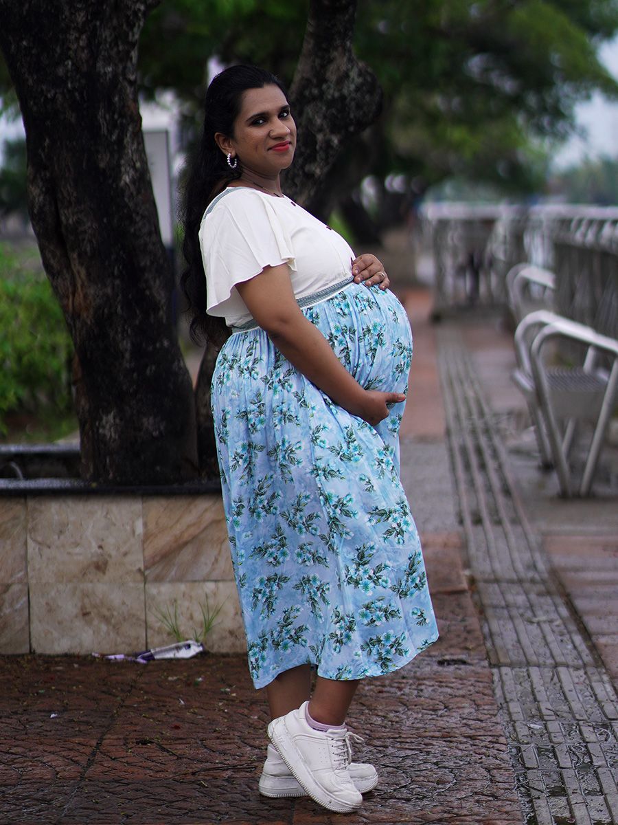 Maternity Short Dress - Avery Blue