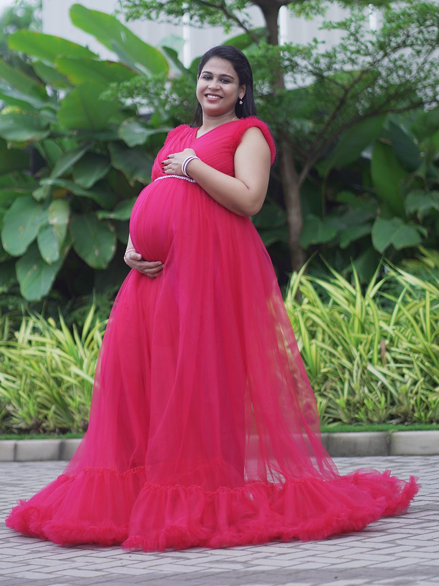 Maternity Baby Shower Gown - Magenta