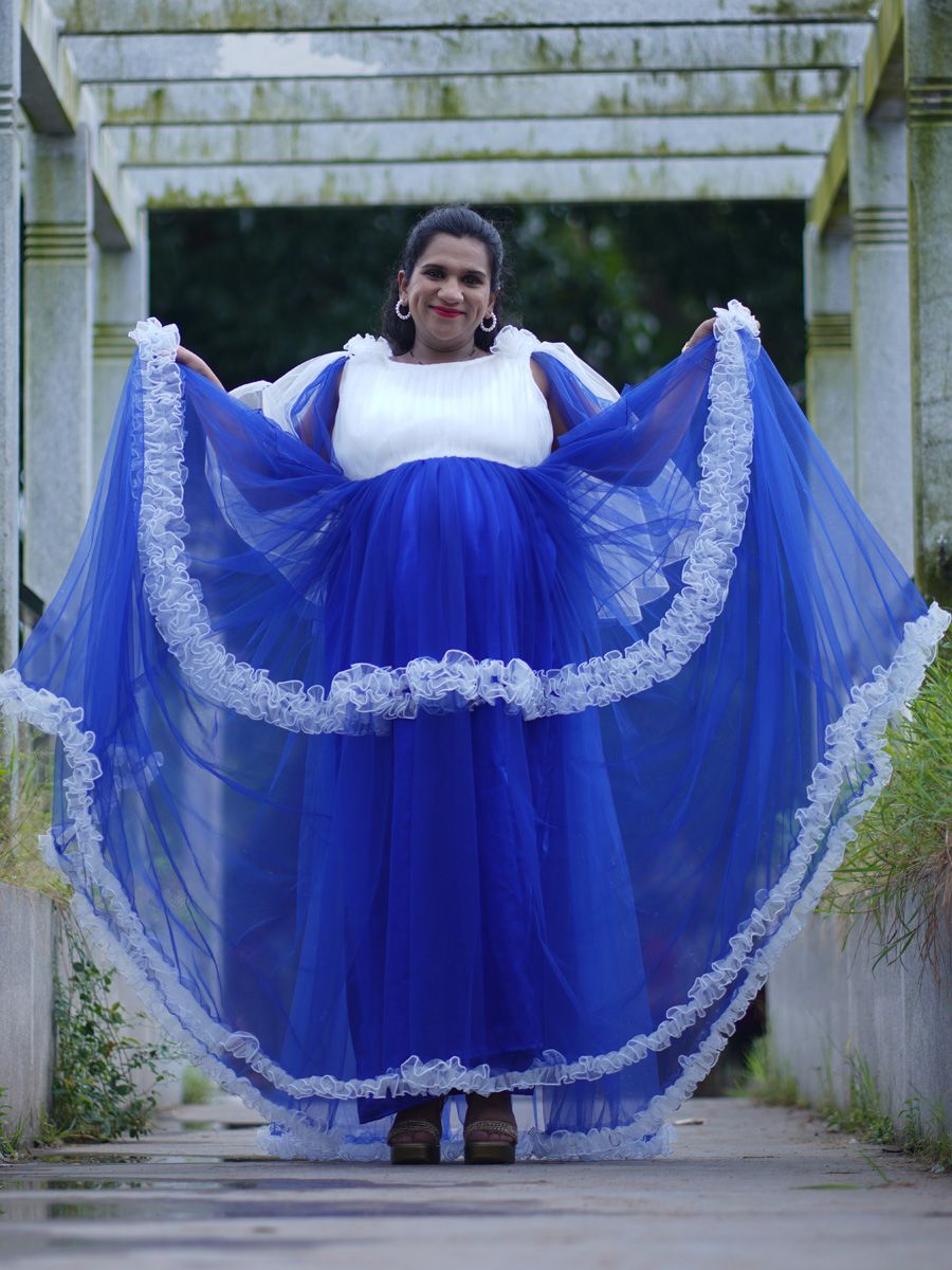 Baby Shower Gown Blue - Net Ruffles