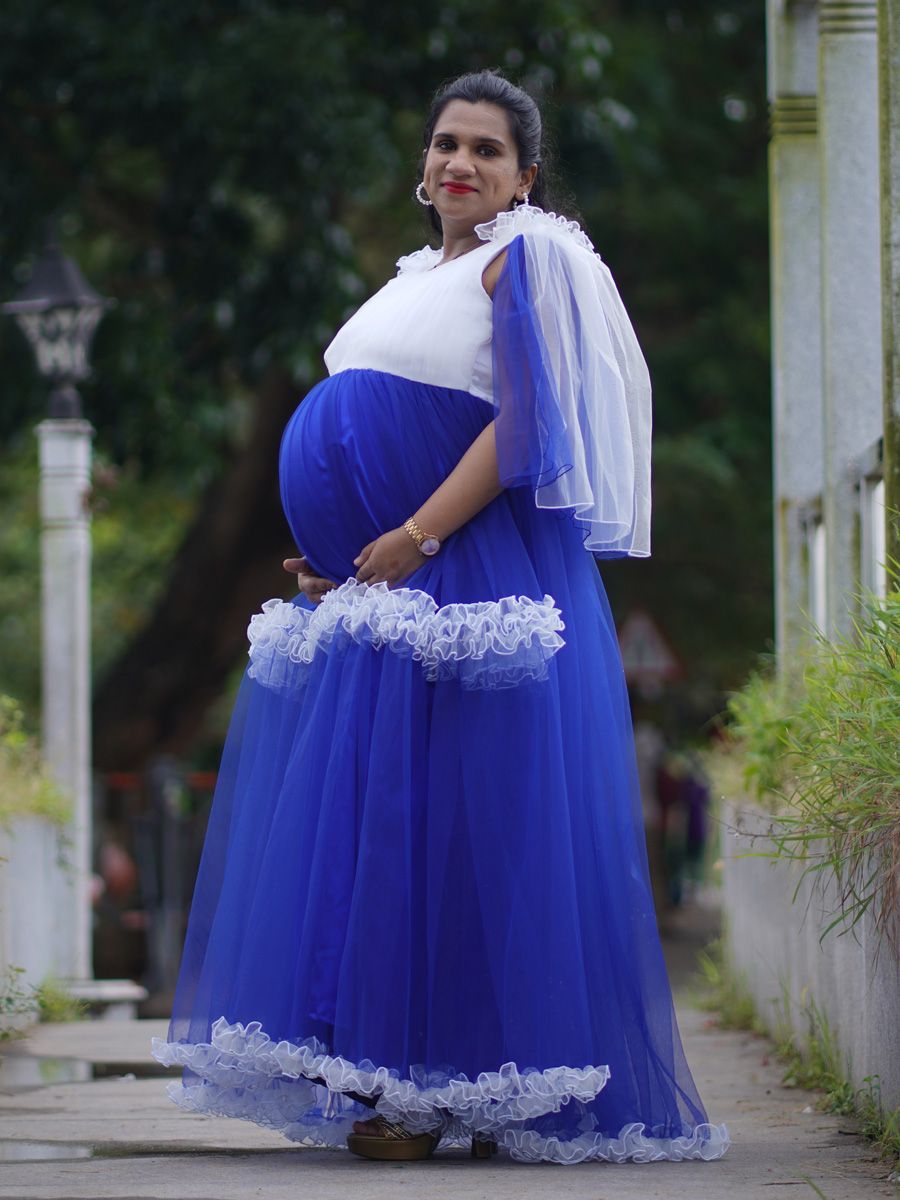 Baby Shower Gown Blue - Net Ruffles