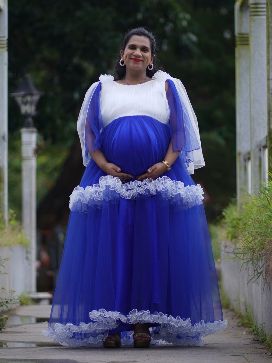 Baby Shower Gown Blue - Net Ruffles