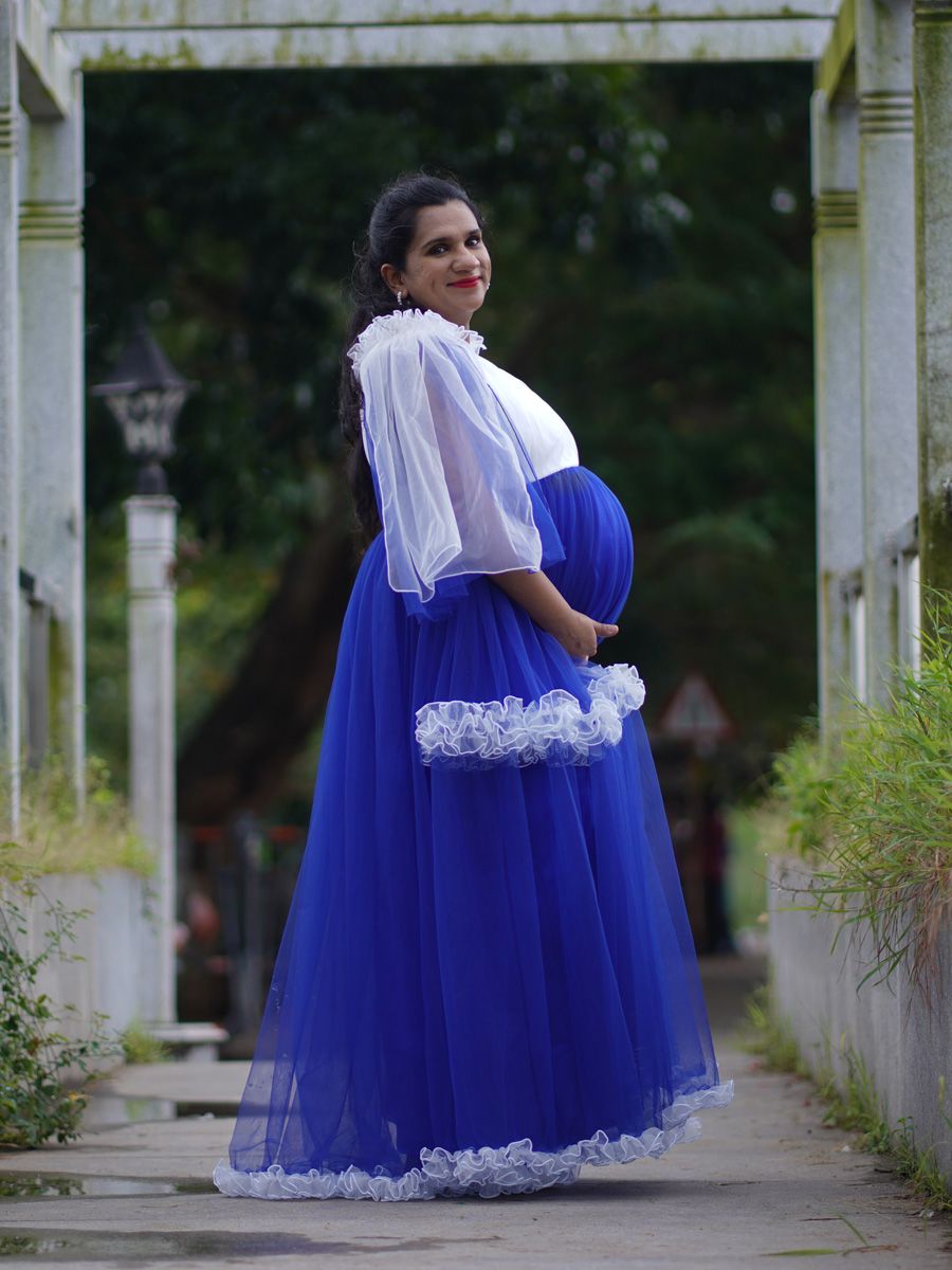 Baby Shower Gown Blue - Net Ruffles