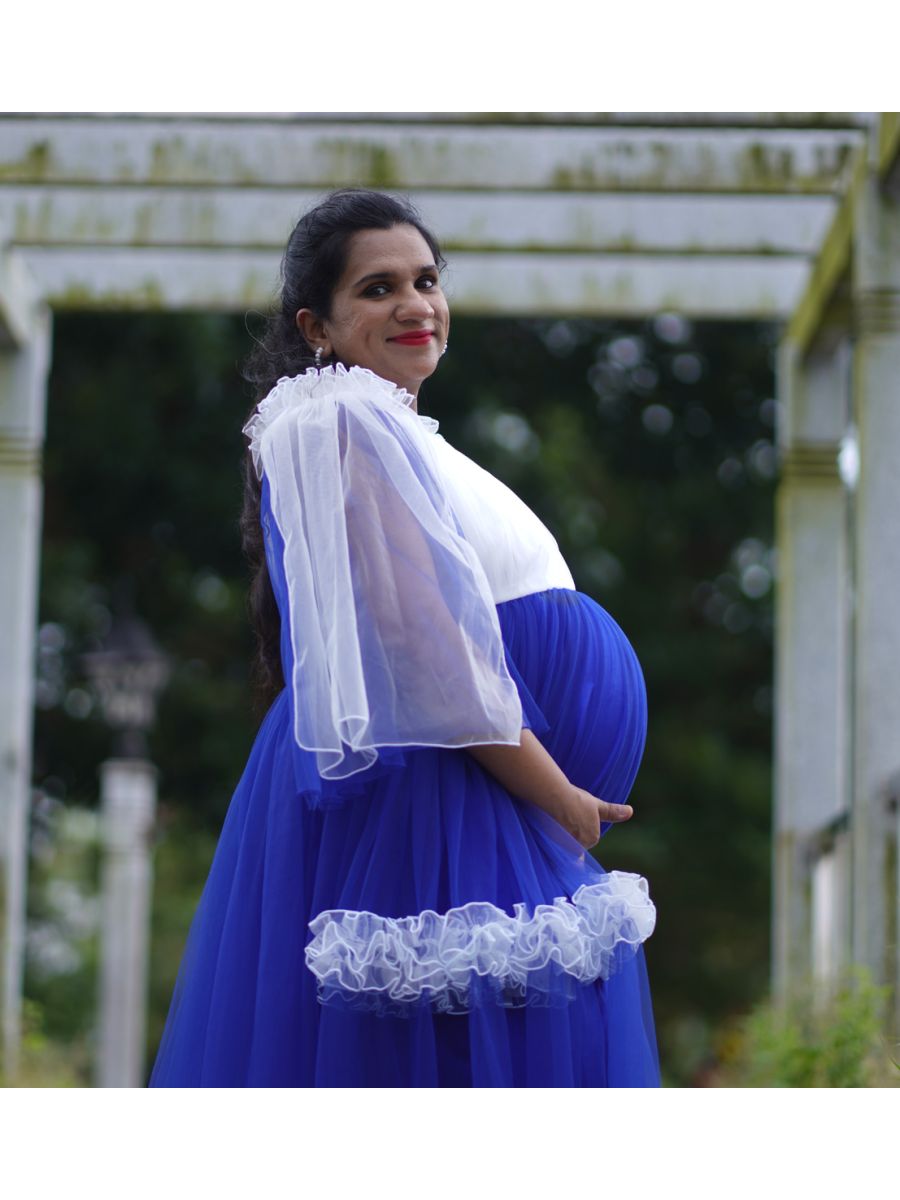 Baby Shower Gown Blue - Net Ruffles