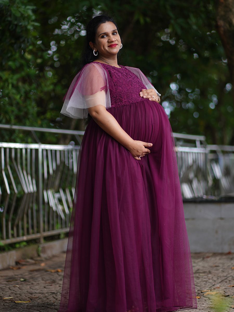 Maternity Baby Shower Gown - Wine