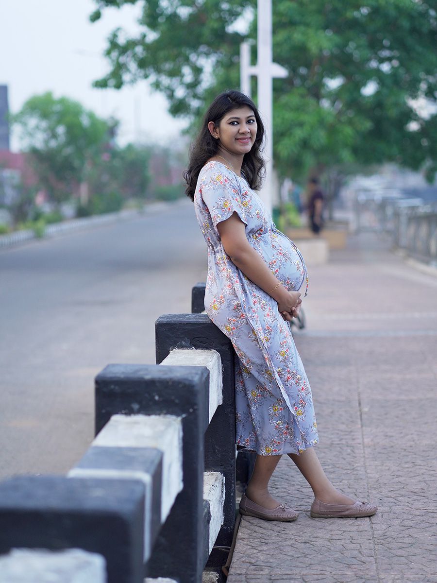 Maternity Short Night Gown Kaftan- Bex Ash