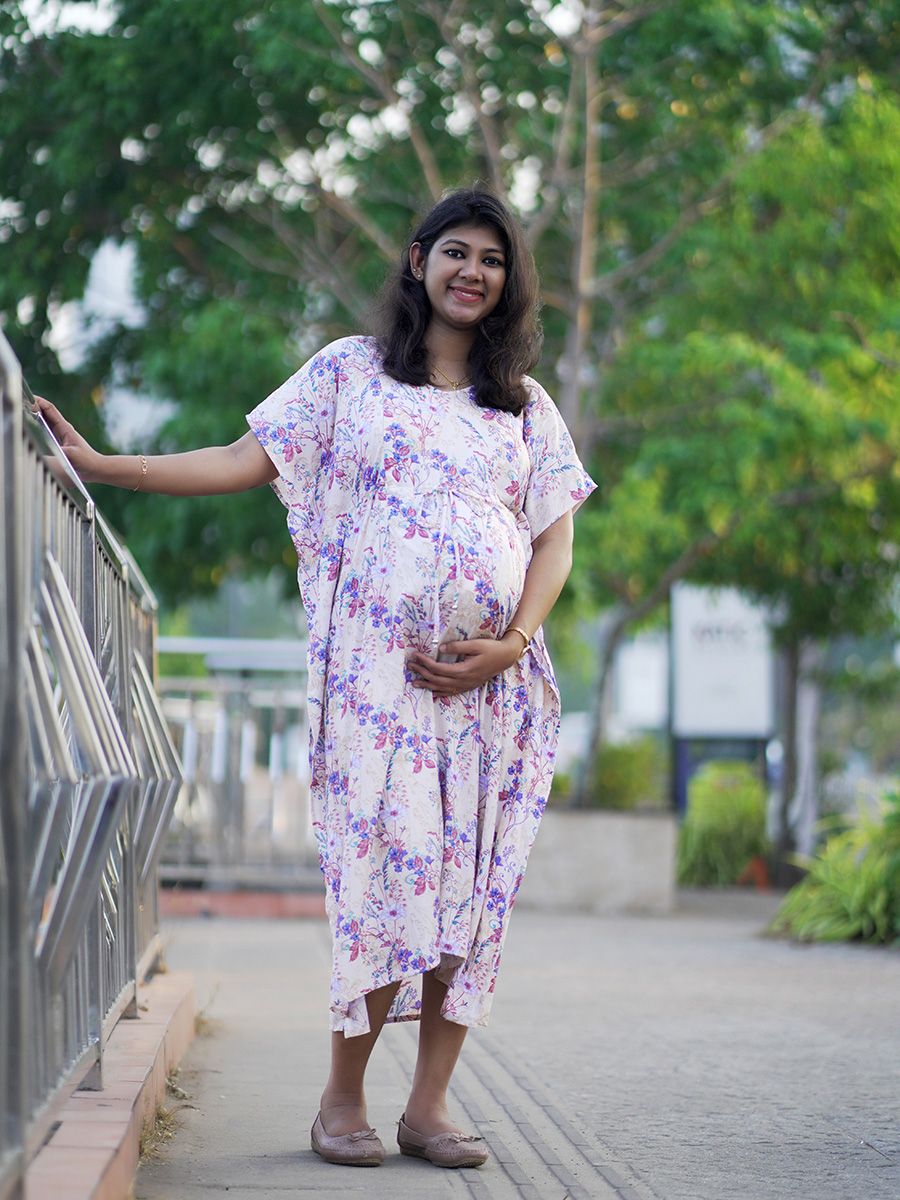 Maternity Short Night Gown Kaftan- Bex Cream