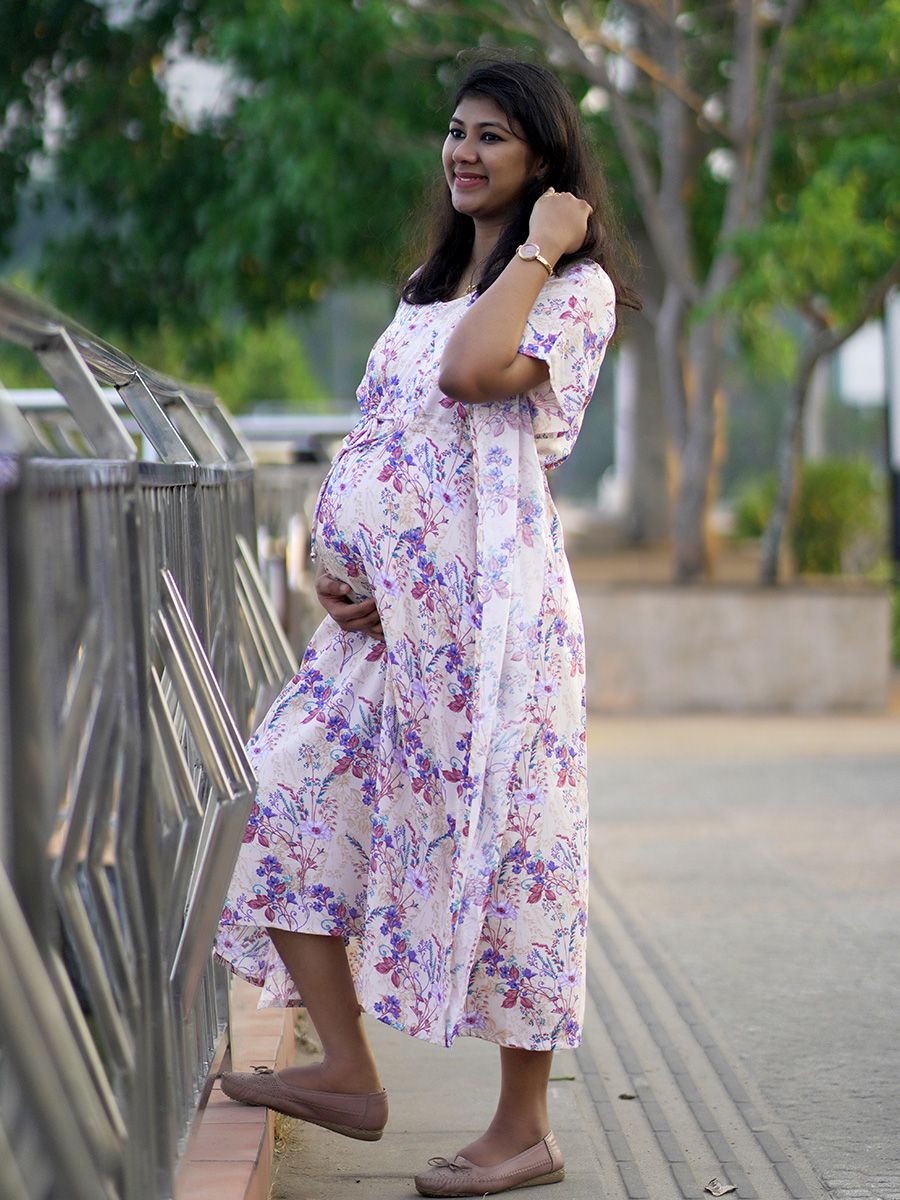 Maternity Short Night Gown Kaftan- Bex Cream