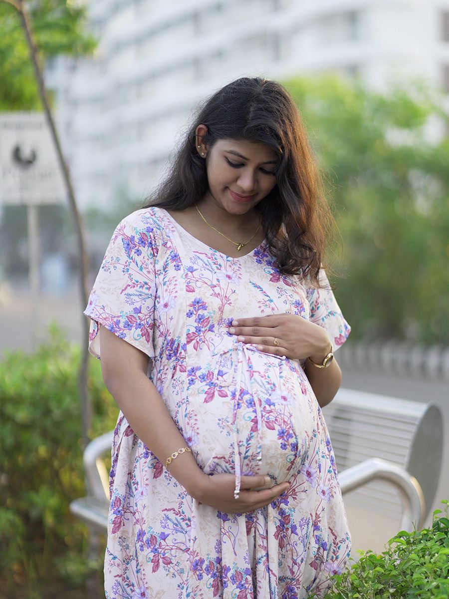 Maternity Short Night Gown Kaftan- Bex Cream