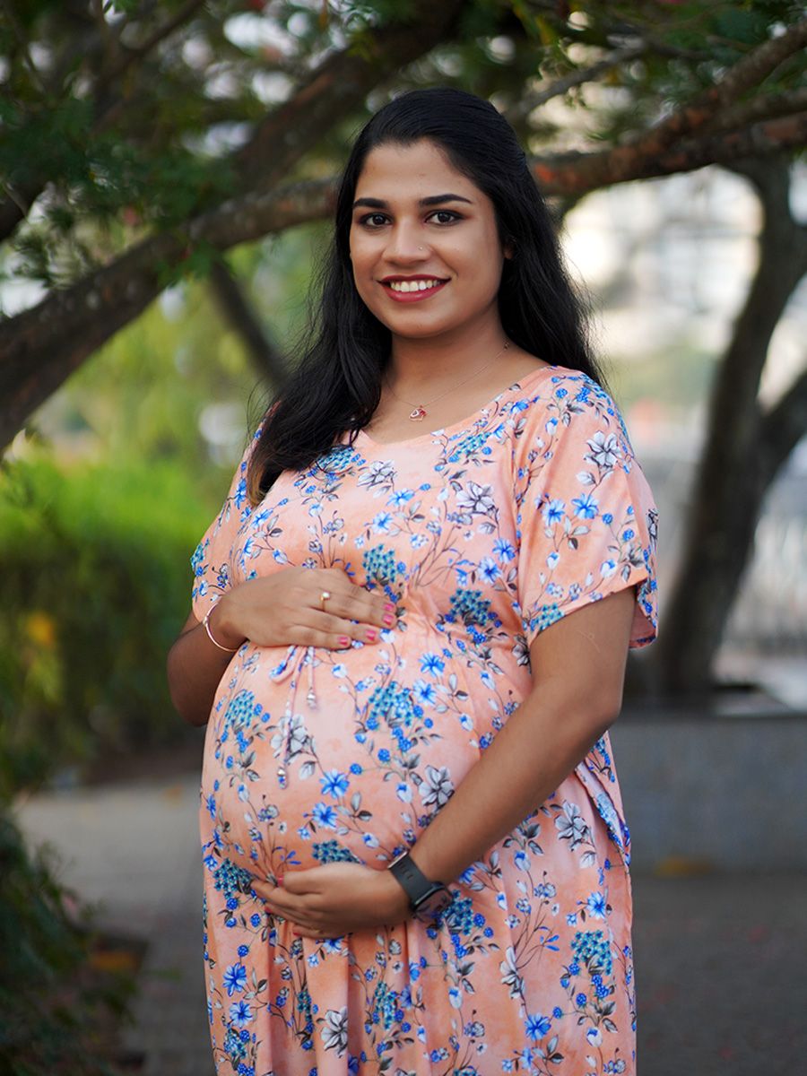 Maternity Short Night Gown Kaftan- Bex Peach