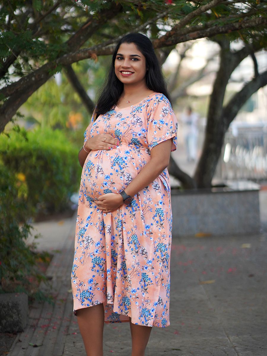 Maternity Short Night Gown Kaftan- Bex Peach