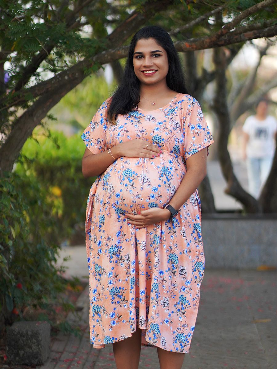 Maternity Short Night Gown Kaftan- Bex Peach