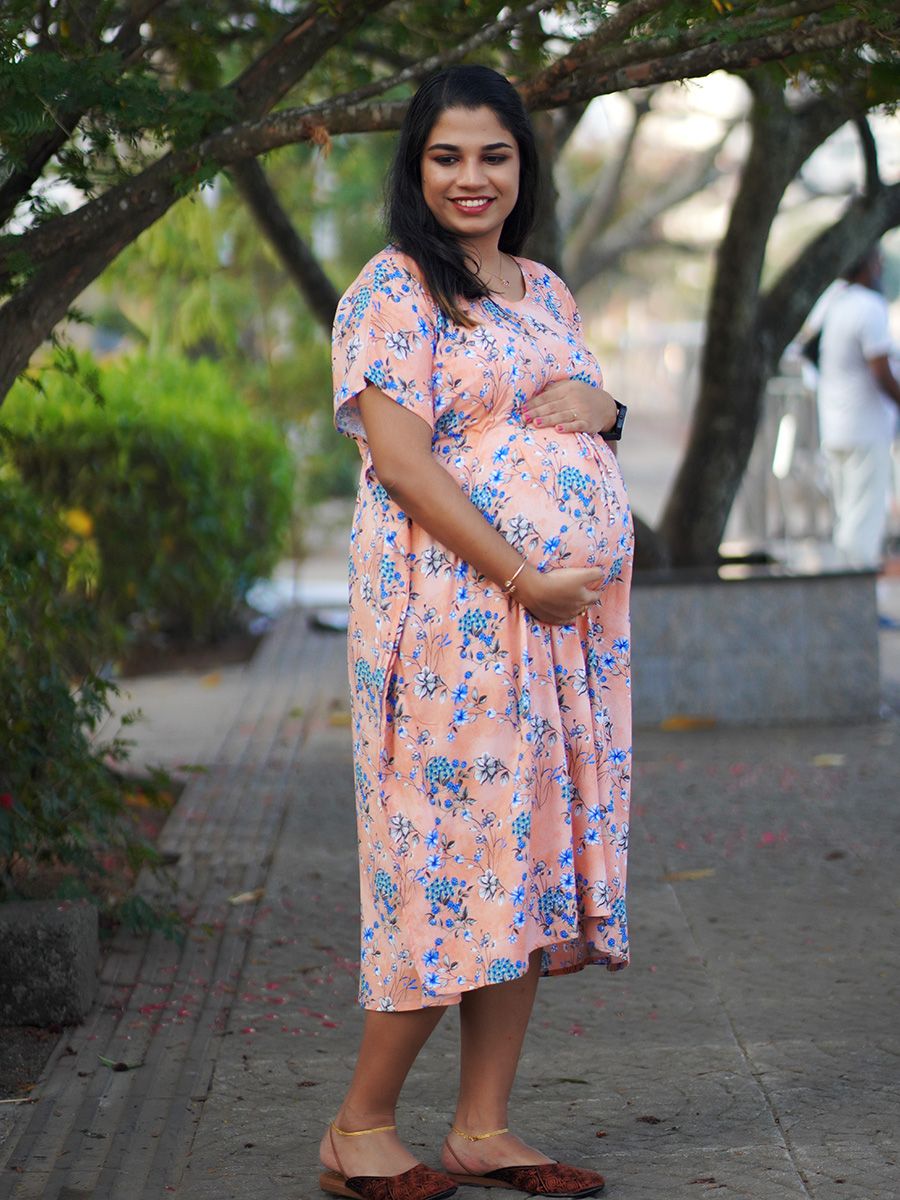 Maternity Short Night Gown Kaftan- Bex Peach