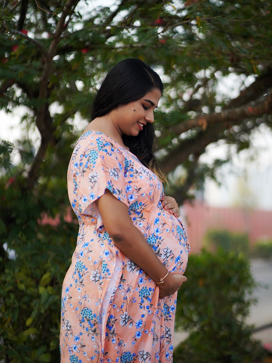 Maternity Short Night Gown Kaftan- Bex Peach