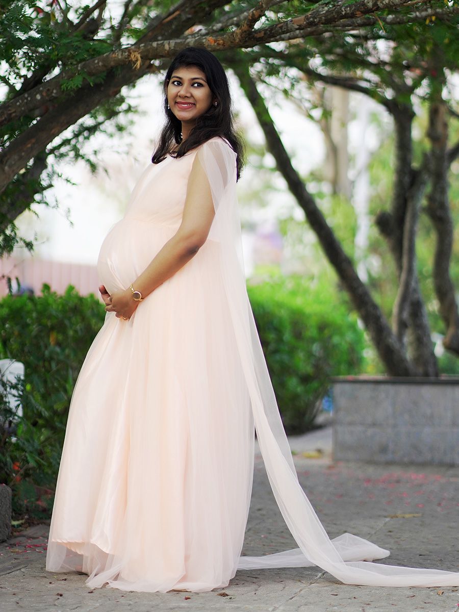 Baby Shower Peach Net Fly Gown