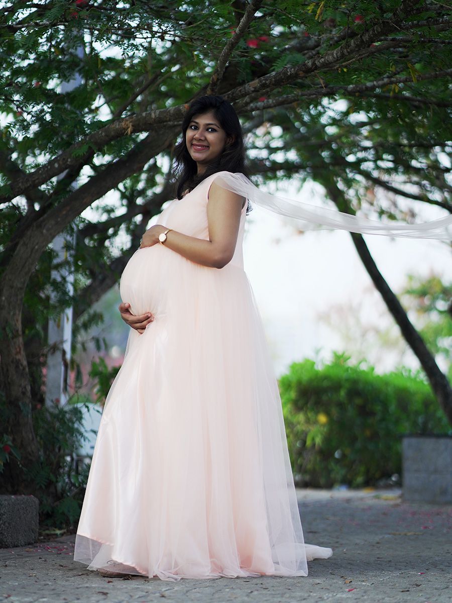 Baby Shower Peach Net Fly Gown