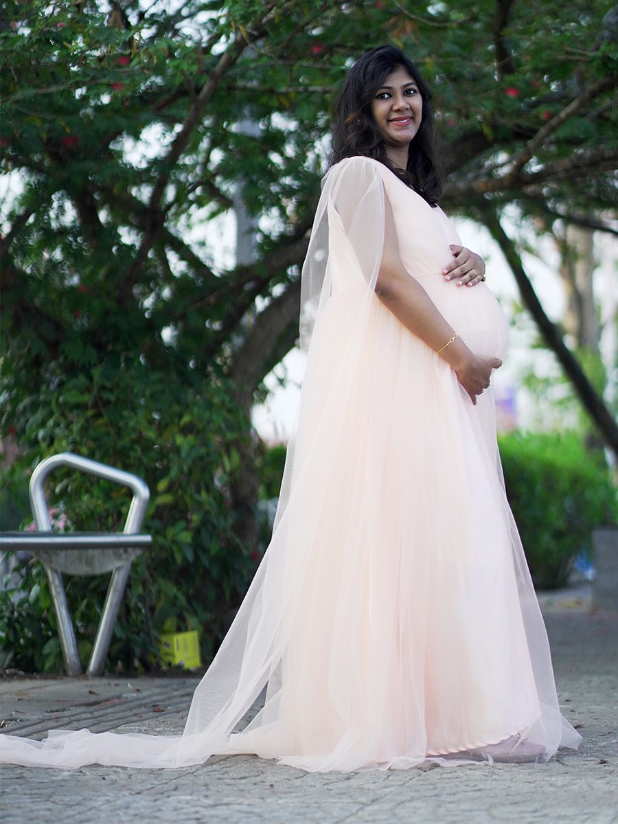 Baby Shower Peach Net Fly Gown