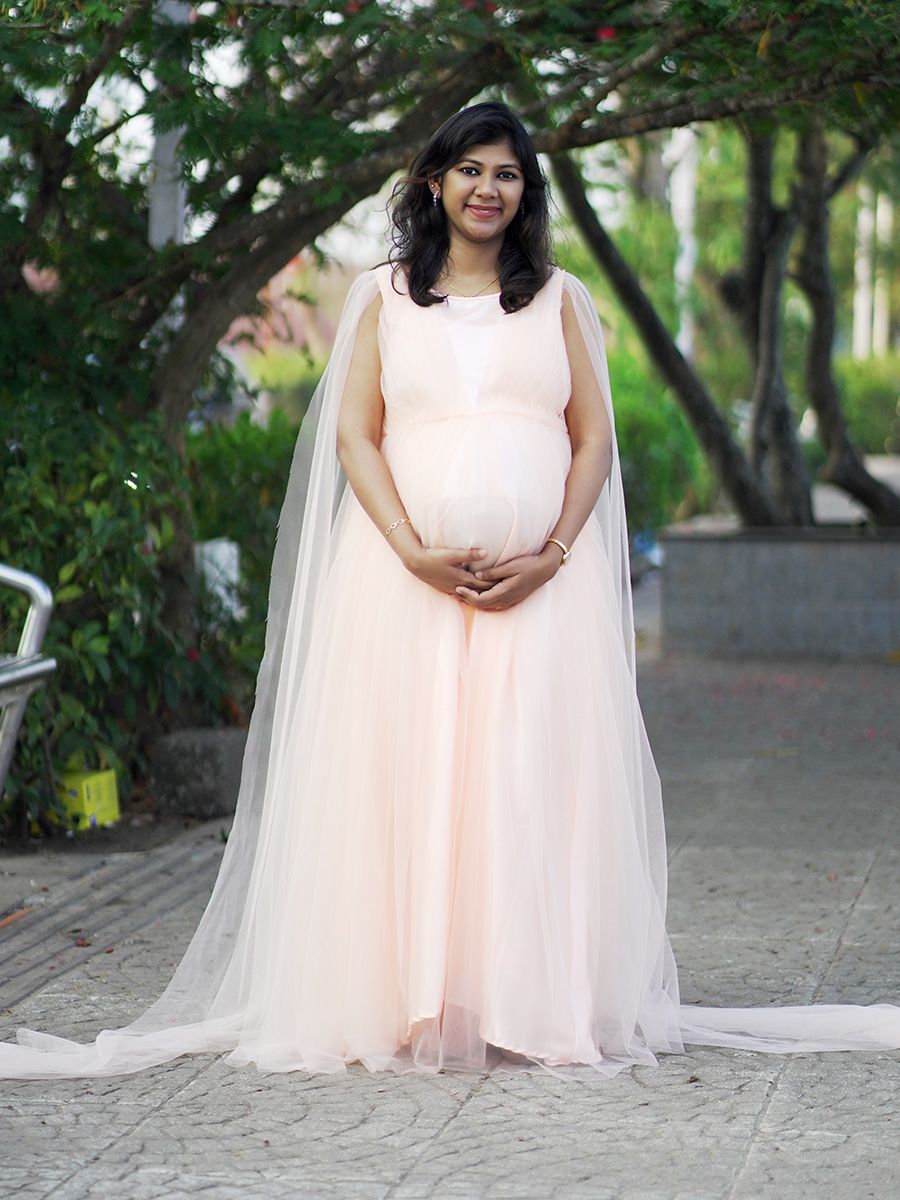 Baby Shower Peach Net Fly Gown