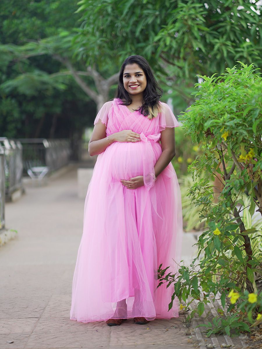 Baby shower Pink Shades Net Gown