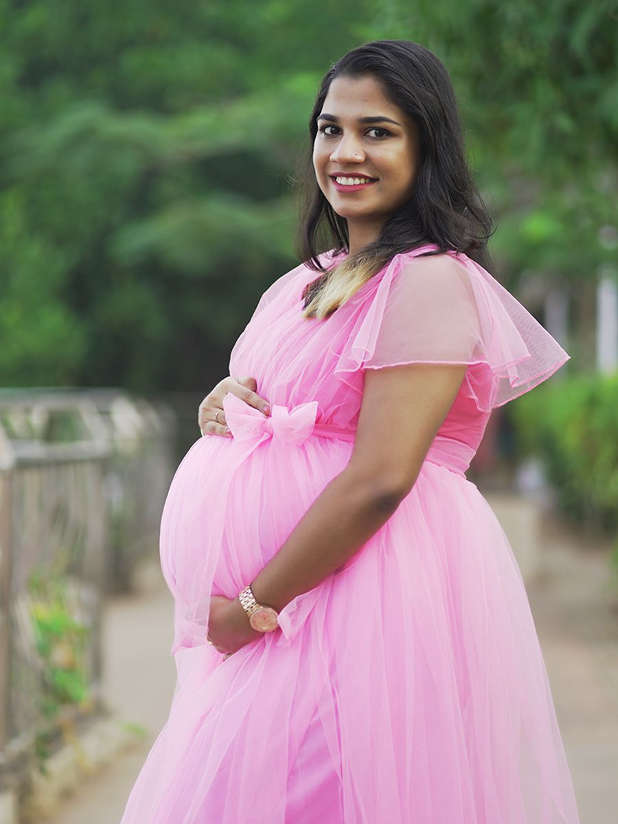 Baby shower Pink Shades Net Gown