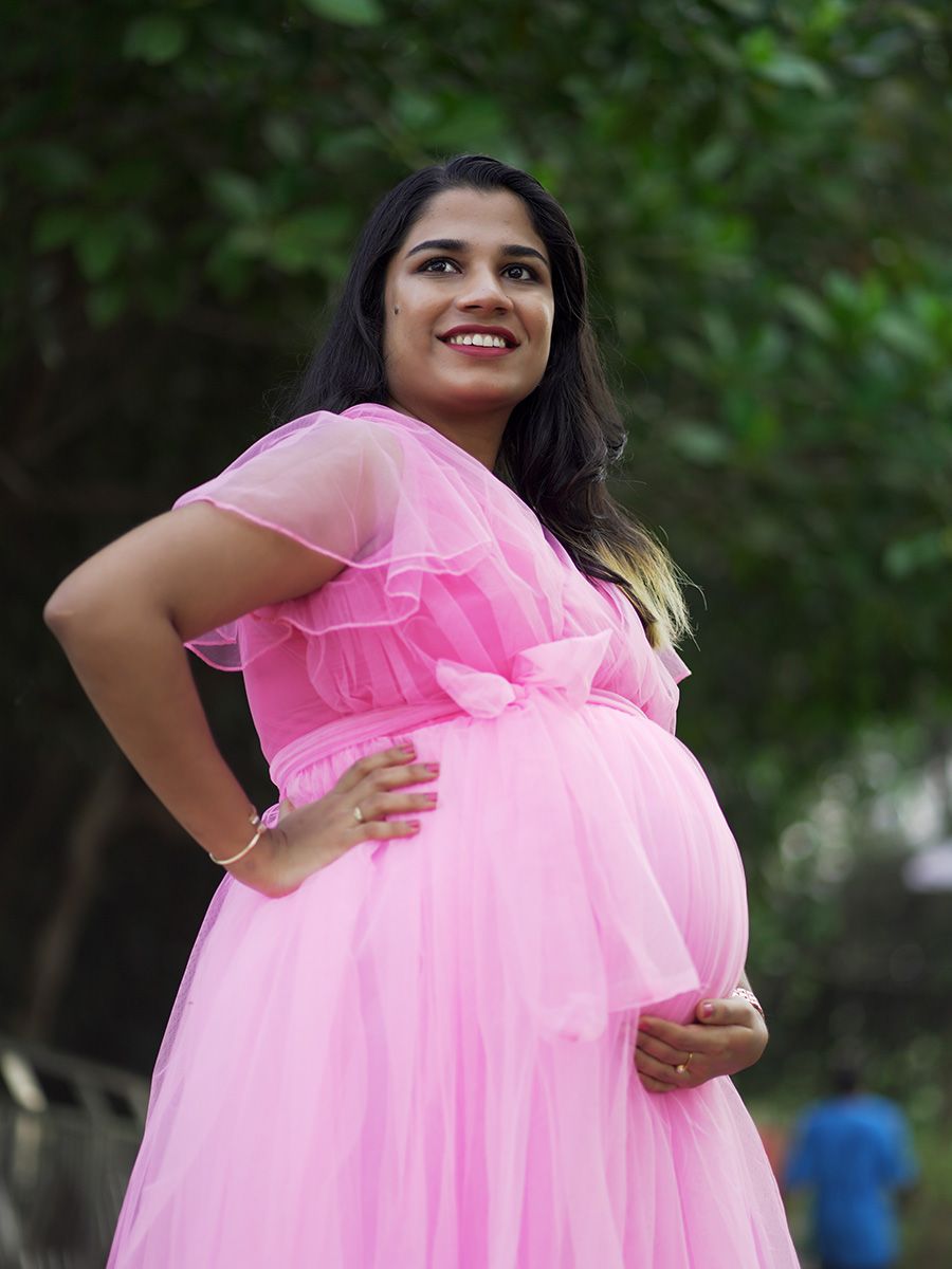 Baby shower Pink Shades Net Gown