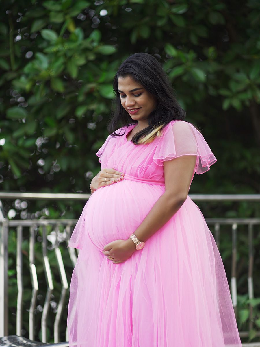Baby shower Pink Shades Net Gown