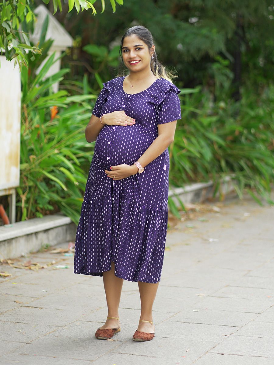 Maternity Short Night Gown- Dola Navy Blue