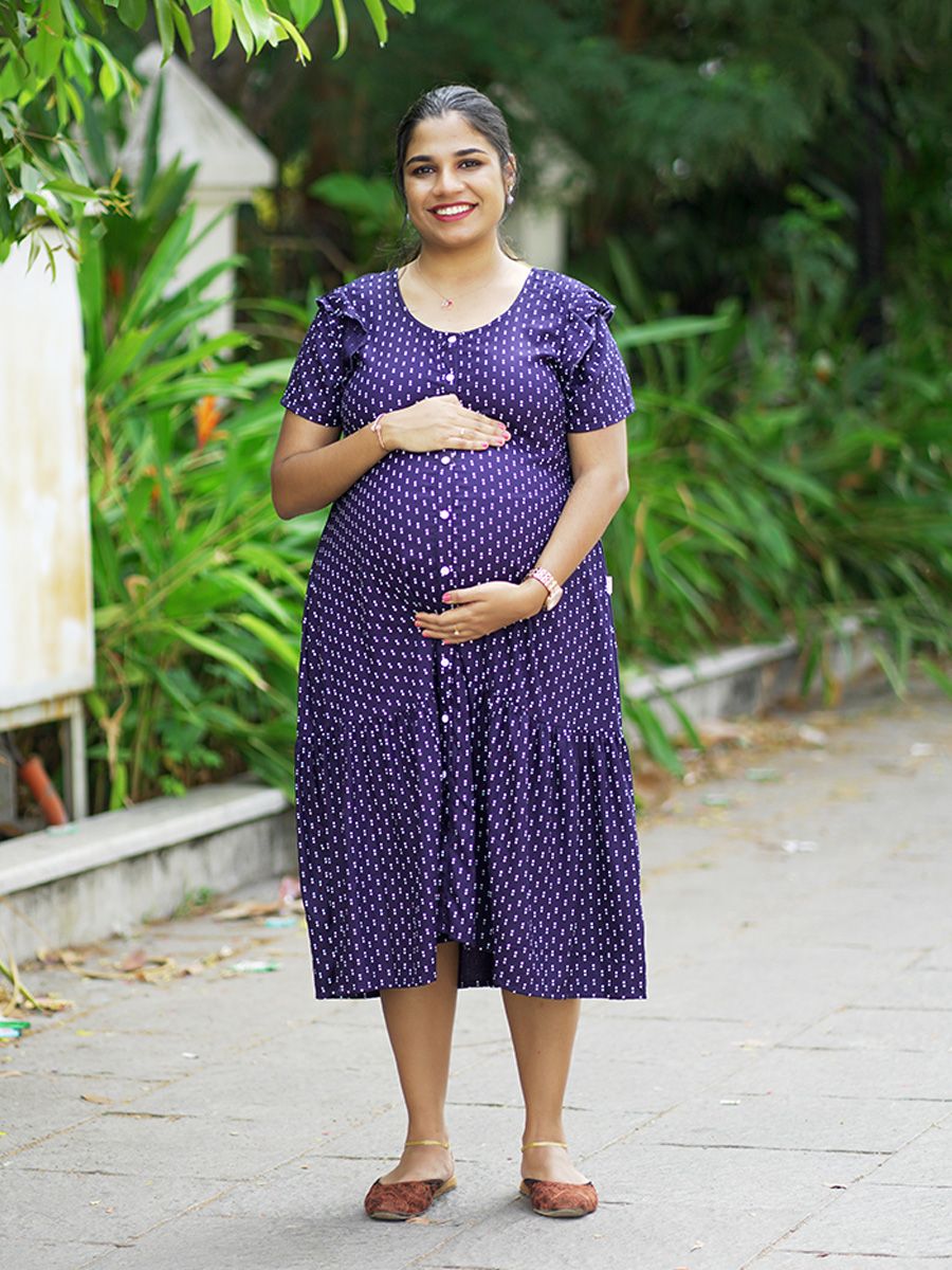 Maternity Short Night Gown- Dola Navy Blue