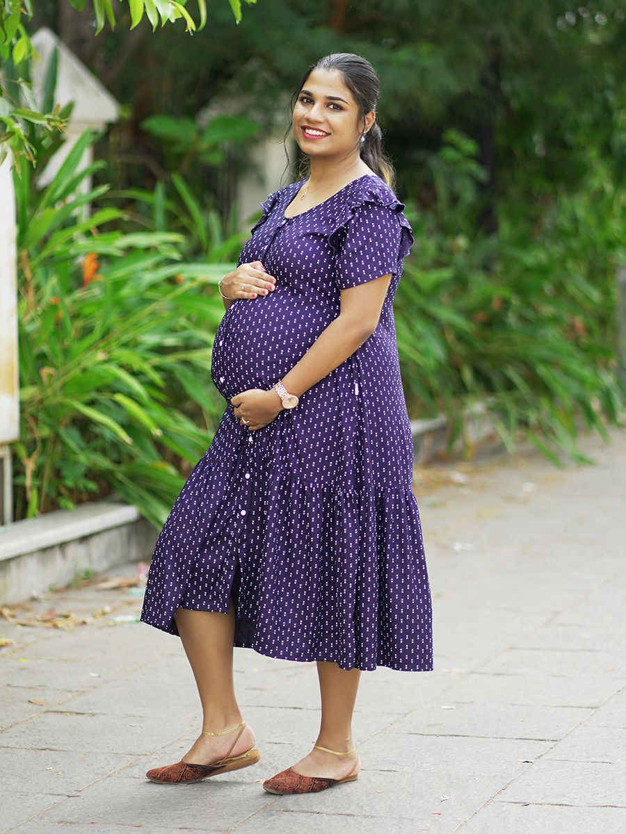Maternity Short Night Gown- Dola Navy Blue