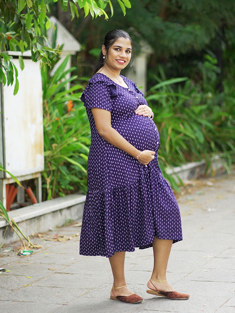 Maternity Short Night Gown- Dola Navy Blue